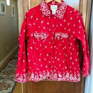 The Quacker Factory Western Vintage Red Bandanna Print Jacket Cowgirl Rockabilly